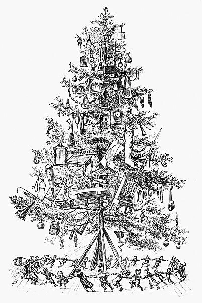 CHRISTMAS TREE. Line engraving, 19th century