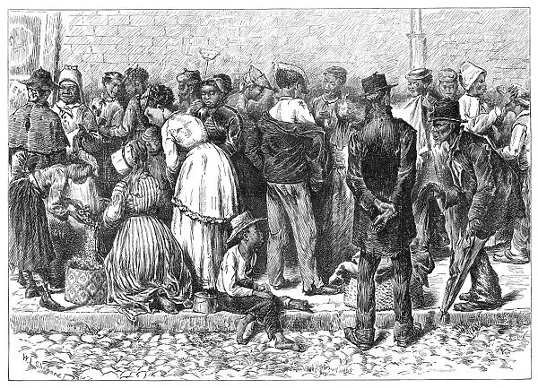 RICHMOND: CLOTHING MARKET. The Old Clothes Market. - A Scene in Richmond, VA. Wood engraving