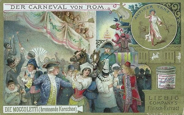 Picture series The Carnveal of Rome, Italy, the Moccoletti, burning candles, candles, historical, digitally restored reproduction of a collector's picture from ca 1900, exact date unknown