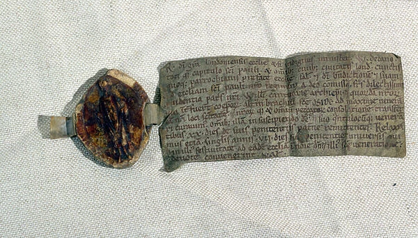 Ms. 25122  /  1140 Indulgence granted by the Bishop of London, with episcopal seal, c. 1120 (vellum)