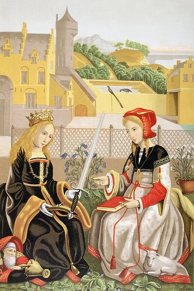 St. Catherine of Alexandria and St. Agnes of Rome, after a work attributed to Marguerite van Eyck