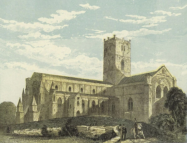 St Davids Cathedral, South West View (coloured engraving)