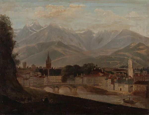 View of Grenoble, the Belledonne mountain range in the background 1831 (Oil on canvas)