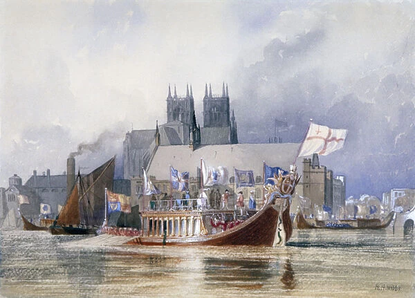 Arrival of the Lord Mayor at Westminster, c1841(?). Artist: Richard Henry Nibbs