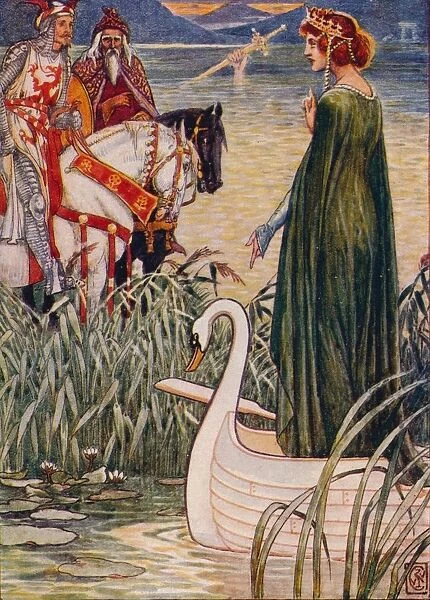 King Arthur asks the Lady of the Lake for the sword Excalibur, 1911. Artist: Walter Crane