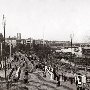 Ships along the Bund, Shanghai, China circa 1890. Date: circa 1890