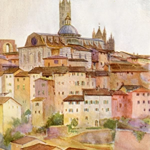 Siena, Italy - The Duomo viewed from Fontebranda