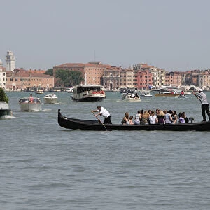 Italy, Veneto, Venice, busy waters, transportation on the Grand Canal