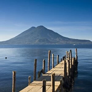 Guatemala, Western Highlands, Lake Atitlan, Panajachel. Early morning light on lake