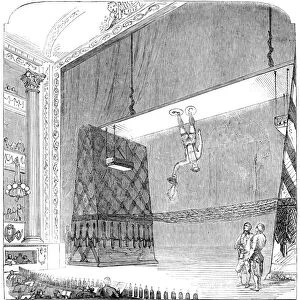 ACROBATS, 1853. Feat of Mr. Sands, the Air-Walker, at Drury-Lane Theater. Richard Sands was an American acrobat, equestrian and ceiling walker. He ran his own circus, Sands American Circus, which first visited England in 1842. English wood engraving, 1853