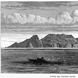 PITCAIRN ISLAND, 1879. Bounty Bay, Pitcairn Island. Wood engraving, 1879