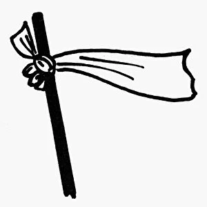 SYMBOL: SURRENDER. White flag, a symbol for surrender or truce. Woodcut