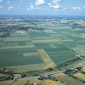 Denmark, Aerial view of cultivated fields north of Dragsho