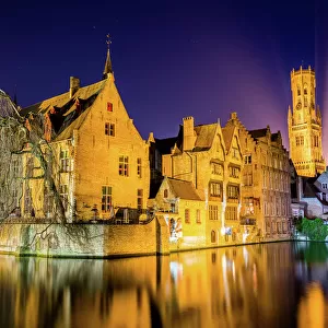 Buildings on Canal at Night - Bruges