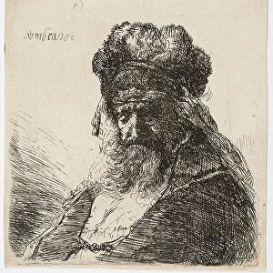 Old man in a fur cap, looking down, 1635 (Etching)