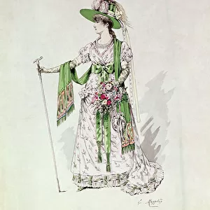 Portrait of Sarah Bernhardt (1844-1923) in a production of La Tosca by Victorien Sardou (1831-1908) at the Lyceum, 9 July 1888 (coloured engraving)