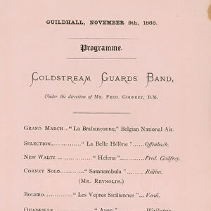 Programme for the banquet at the Guildhall, London, on 9 November 1866 (engraving)