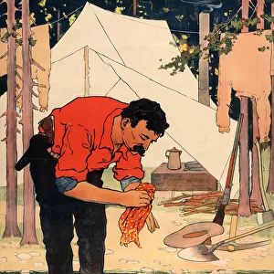 Prospector cleaning up after a days work, c. 1898 (colour litho)
