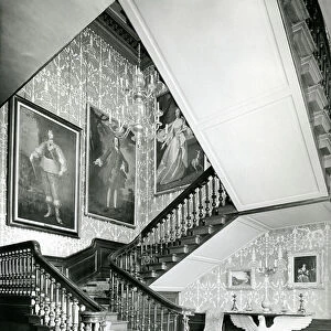 The staircase at the Treasurer's House, York, from The English Manor House (b/w photo)