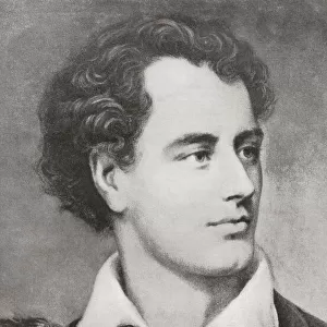 George Gordon Byron, 6th Baron Byron, 1788 - 1824, aka Lord Byron. English nobleman, poet, peer, politician, and leading figure in the Romantic movement. From The International Library of Famous Literature, published c. 1900