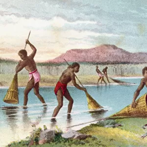Natives Fishing On Lake Malawi Aka Lake Nyassa, Mozambique, East Africa In The 19Th Century. From The Life And Explorations Of Dr. Livingstone Published C. 1875