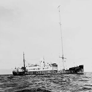 Radio Caroline pirate radio ship off the coast of Ramsey on the Isle of Man